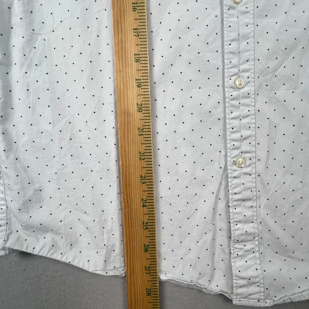 J. Crew Button Down Shirt Mens M White Polka Dot Secret Wash Stretch Classic Fit